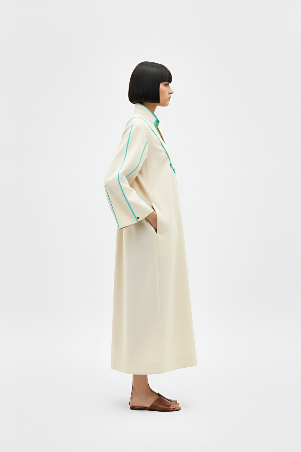 Ivory-Tiffany Blue Collared Stripe Dress