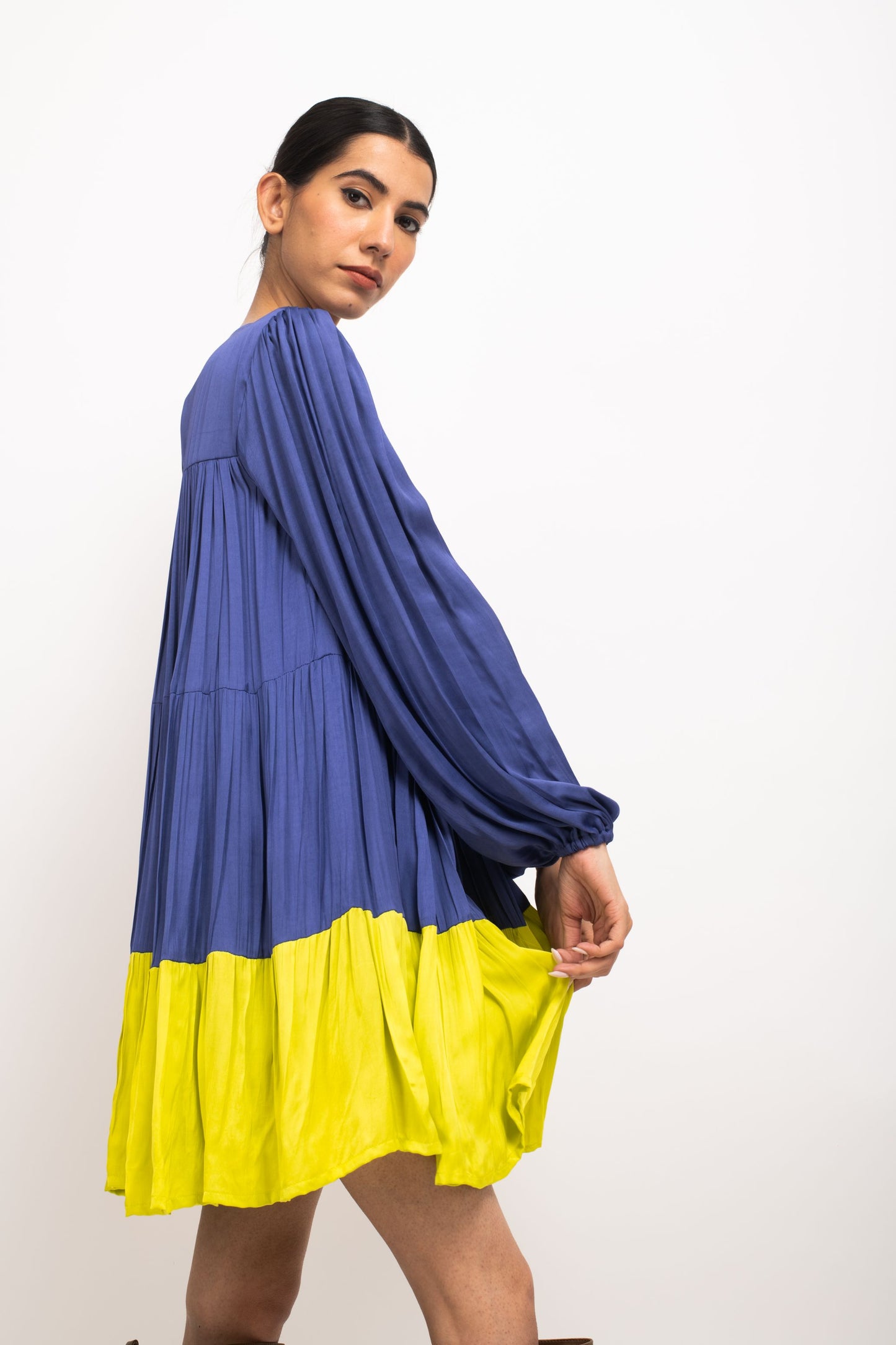 Blue-Neon Gather Short Dress