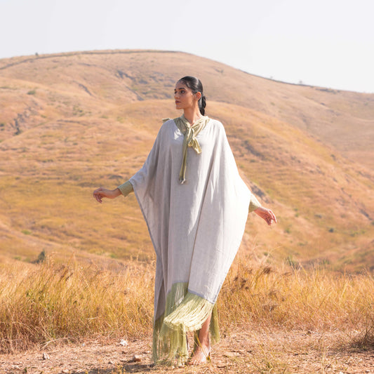 Siya Dress and Kaftan Set - Grey and Green