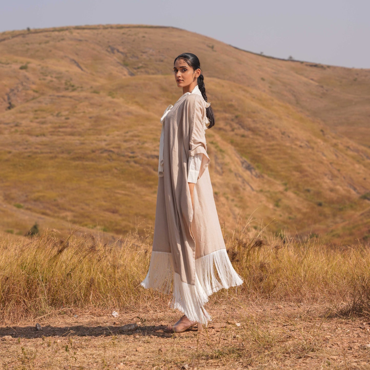 Siya Dress and Kaftan Set - Brown and Beige