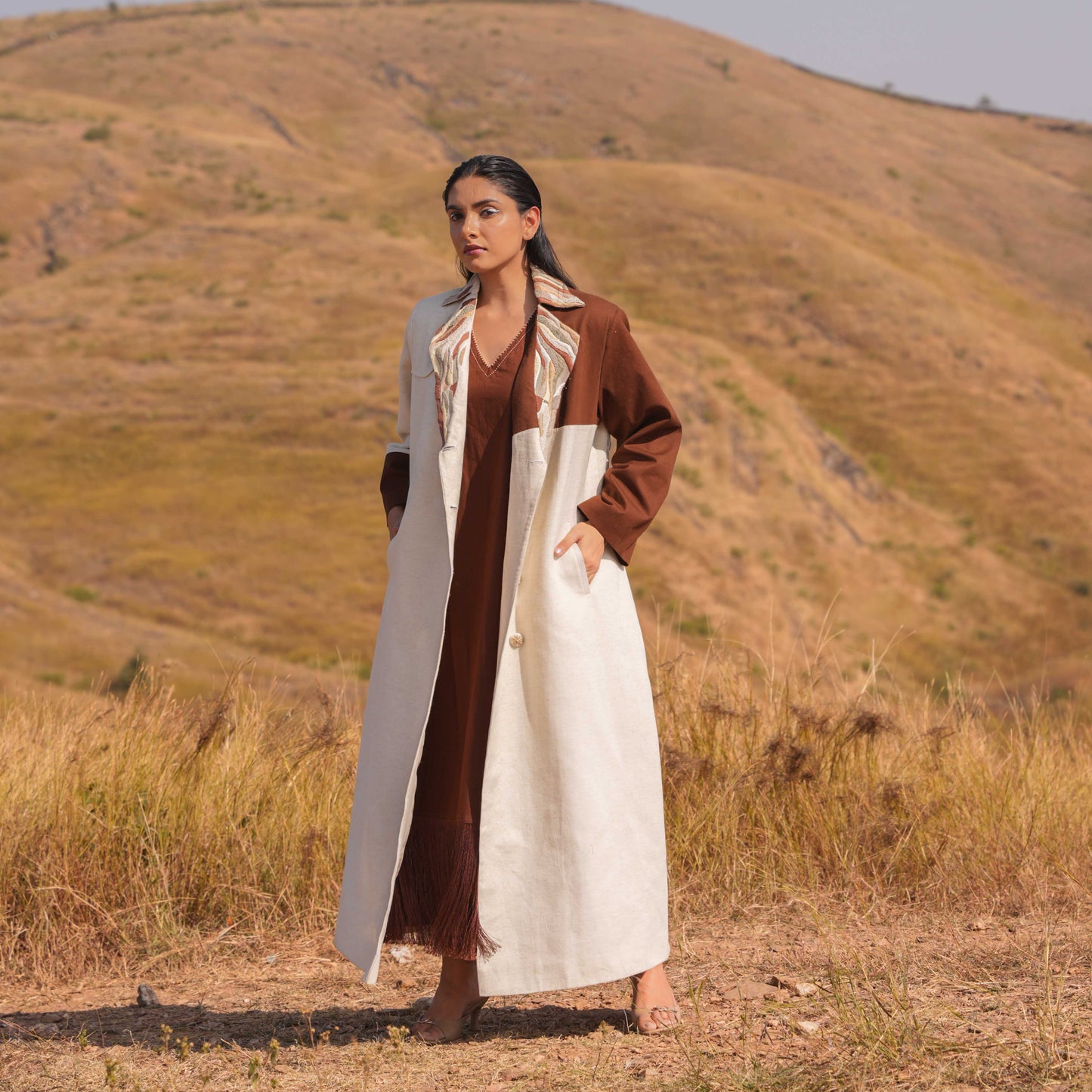 Zoya Dress and Jacket Set Brown