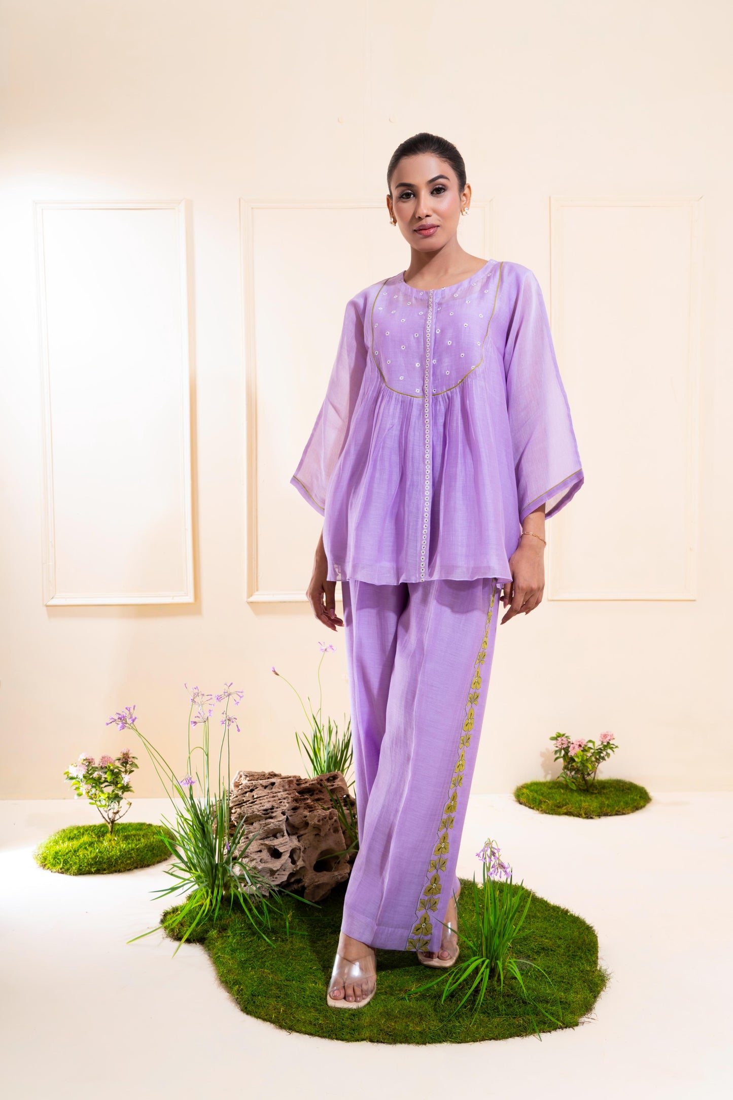 Lilac Front Gathers Chanderi Co-ord Set