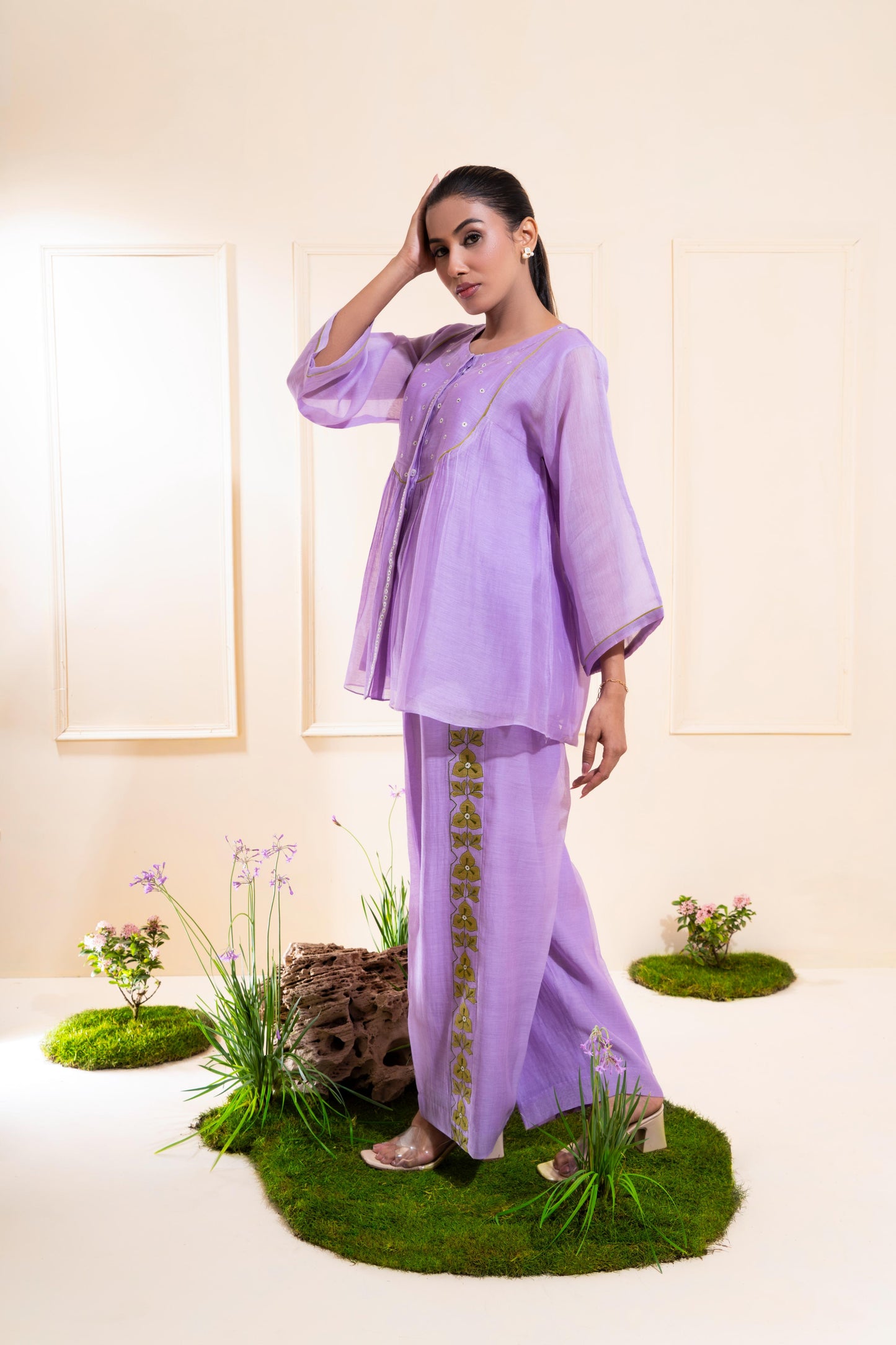 Lilac Front Gathers Chanderi Co-ord Set