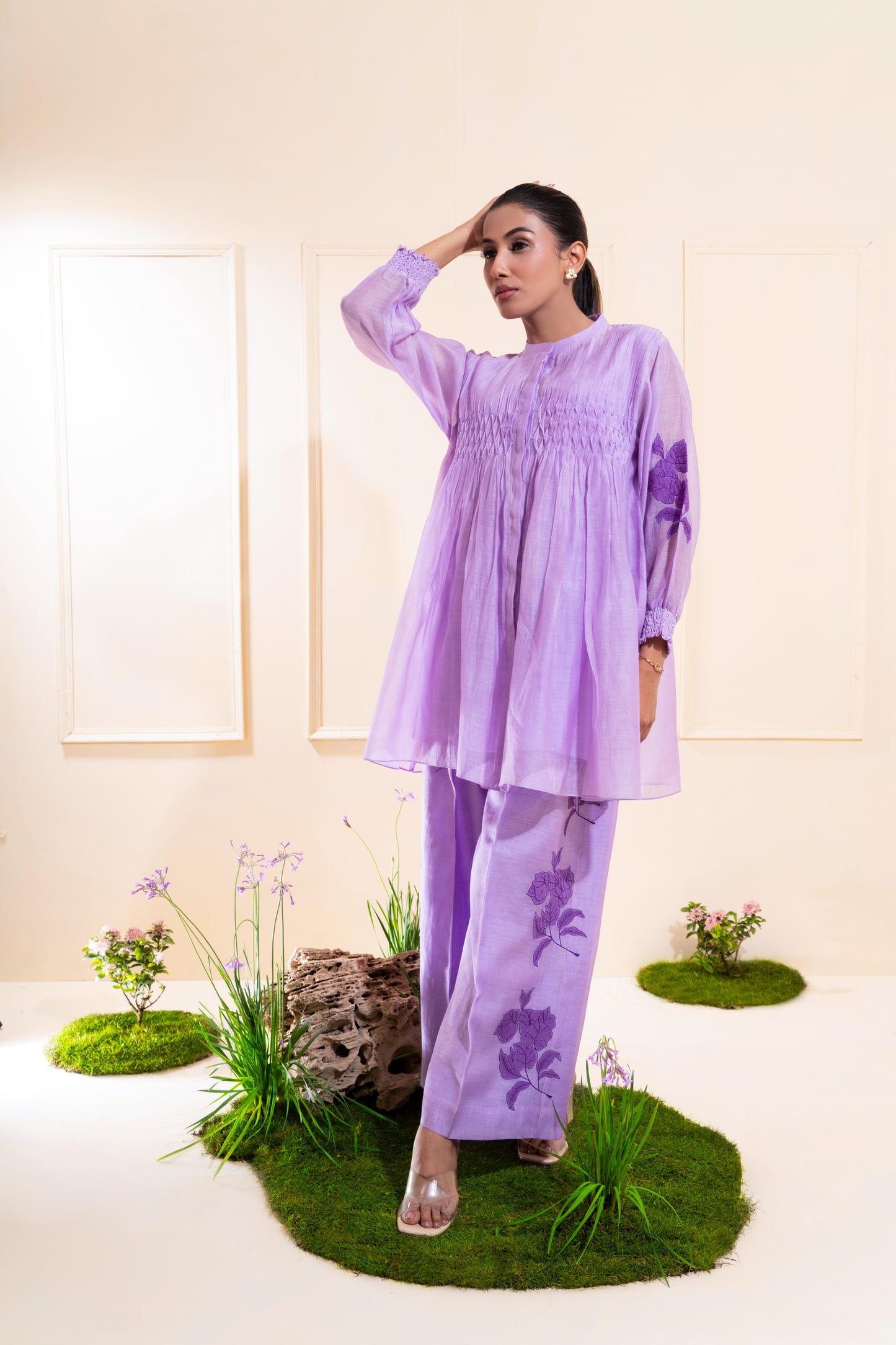 Lilac Smocking Chanderi Co-ord Set