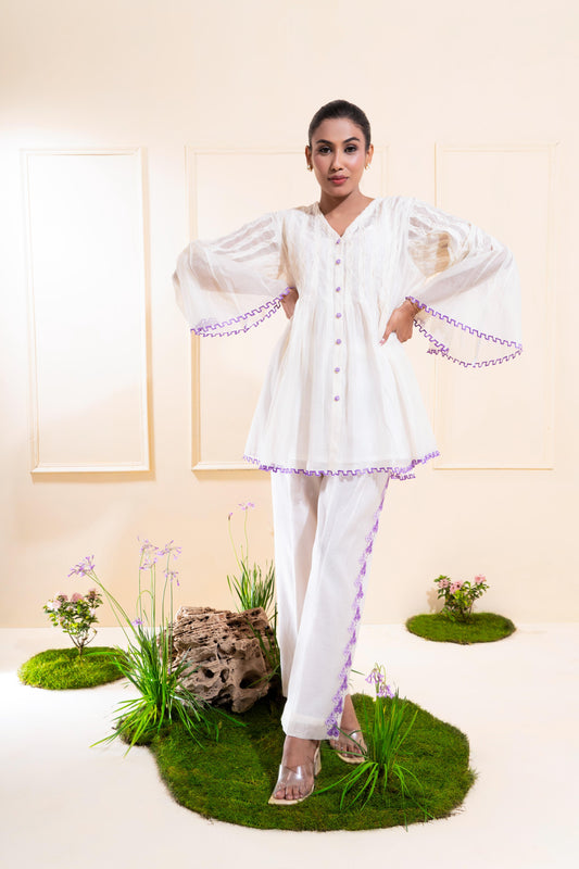 Off-white Smocking Chanderi Co-ord Set
