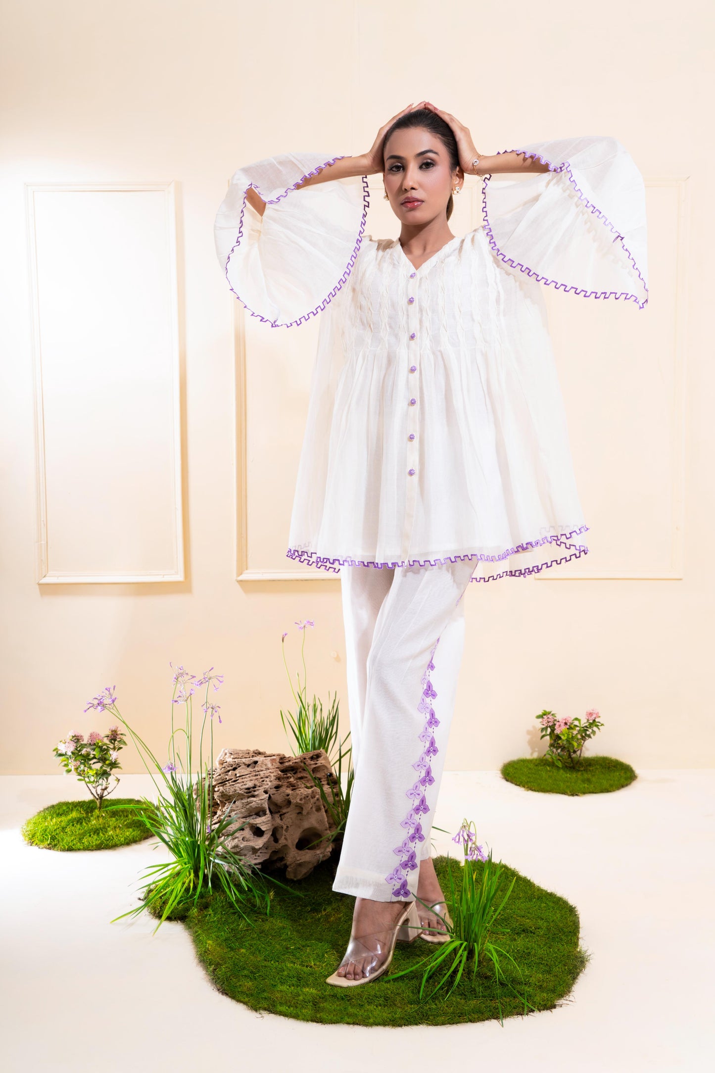 Off-white Smocking Chanderi Co-ord Set
