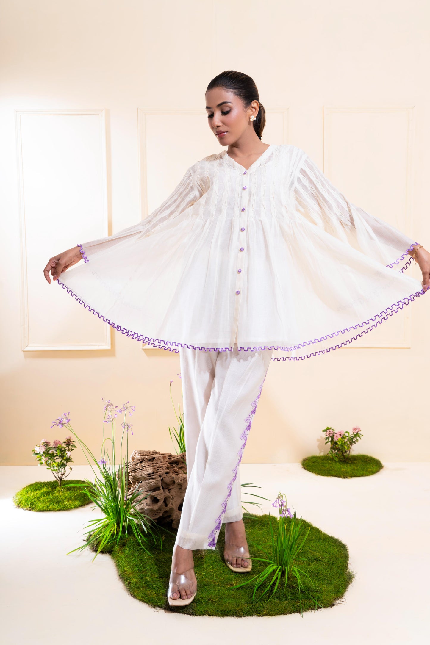 Off-white Smocking Chanderi Co-ord Set