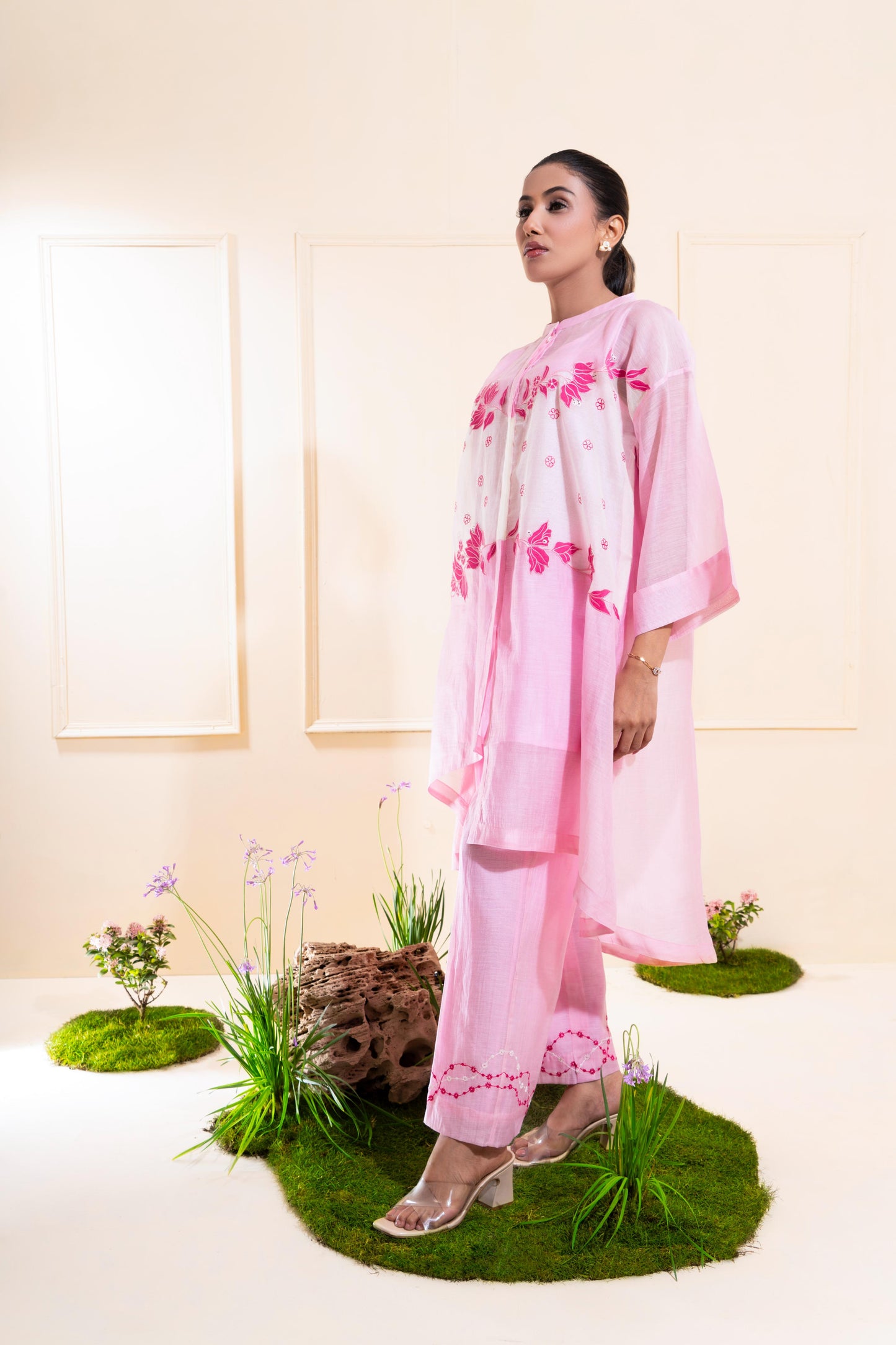 Pink Applique Work Chanderi Co-ord Set