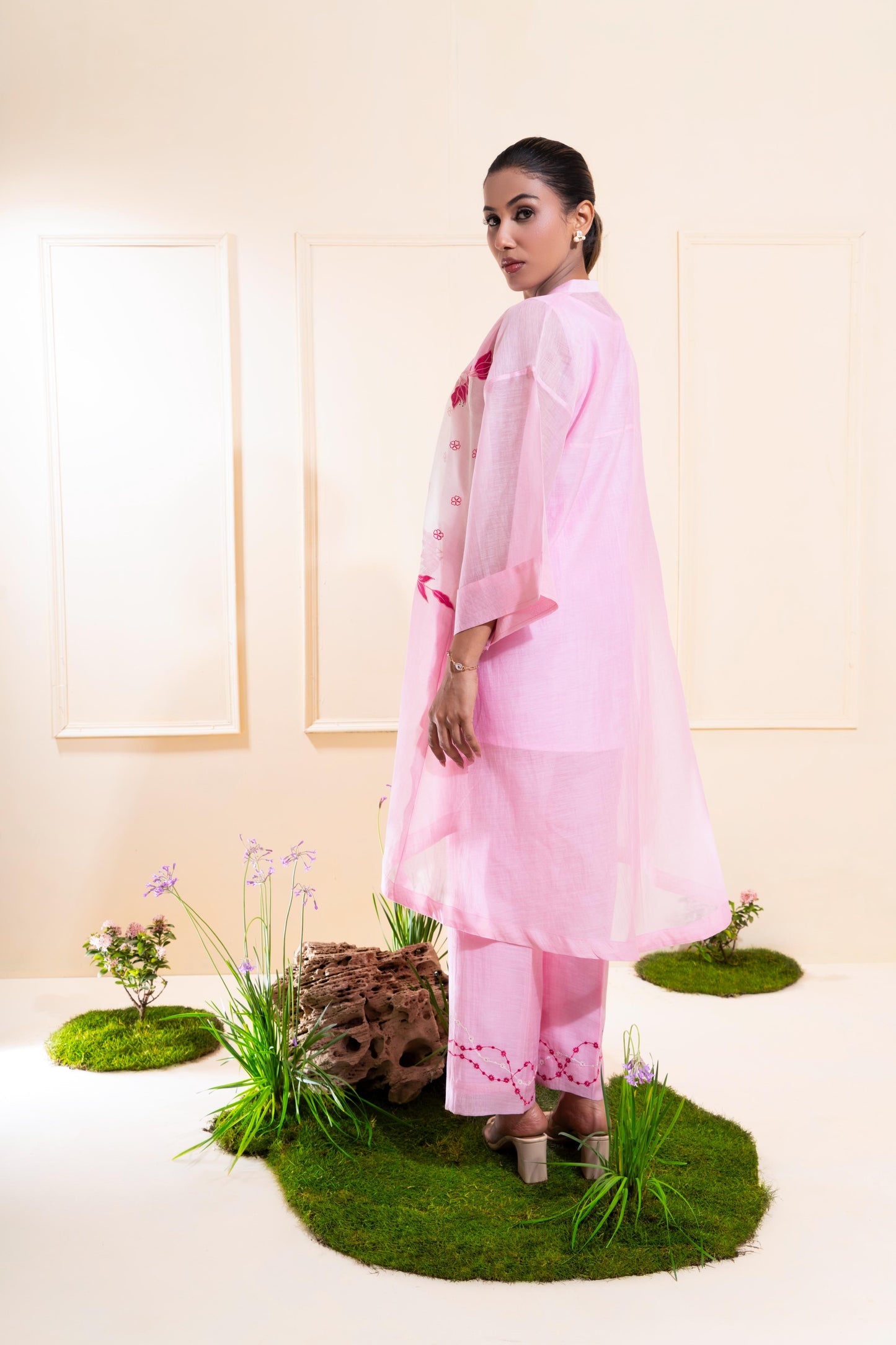 Pink Applique Work Chanderi Co-ord Set