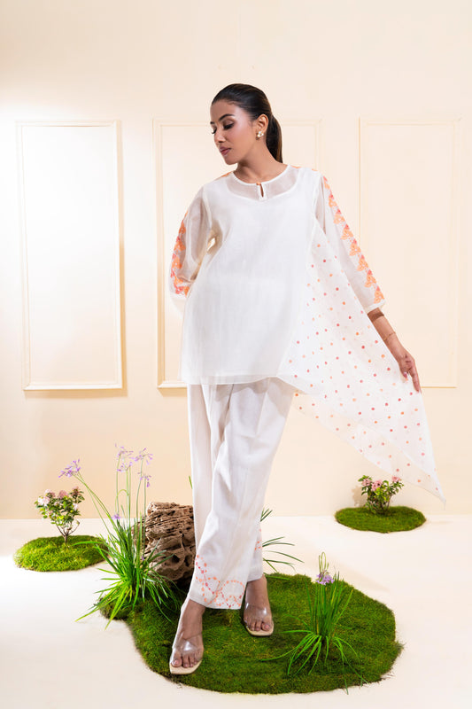Off-White Cascading Chanderi Co-ord Set