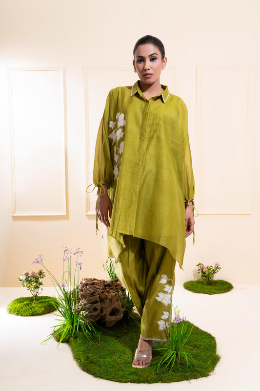 Moss Green Applique Chanderi Co-ord Set