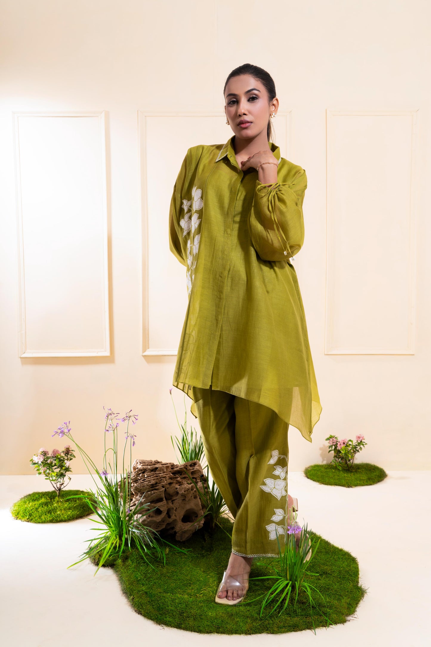 Moss Green Applique Chanderi Co-ord Set