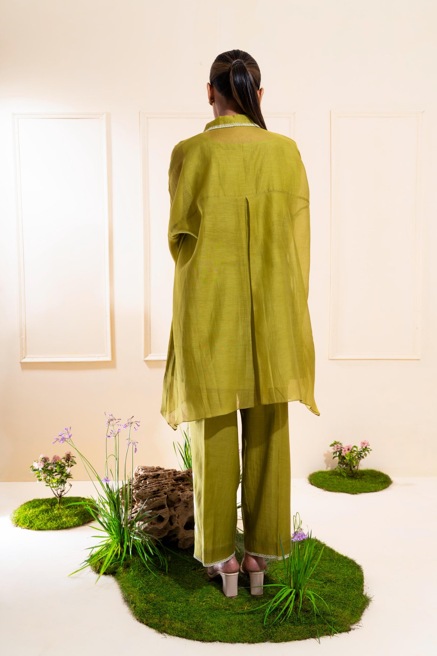 Moss Green Applique Chanderi Co-ord Set