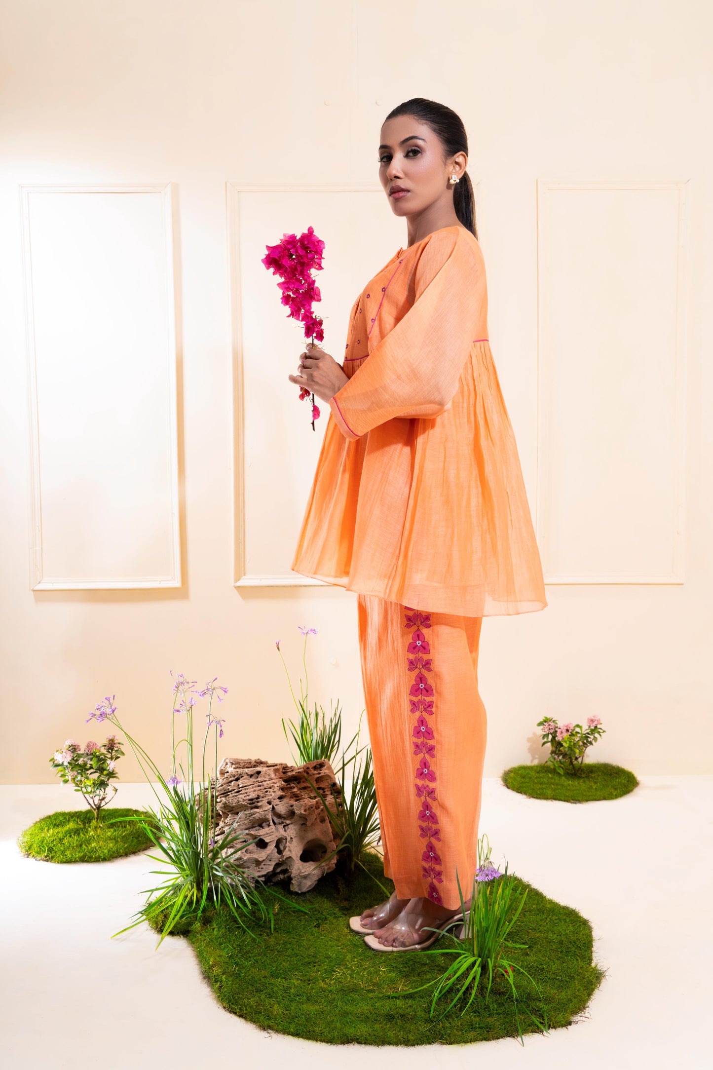 Peach Front Gathers Chanderi Co-ord Set