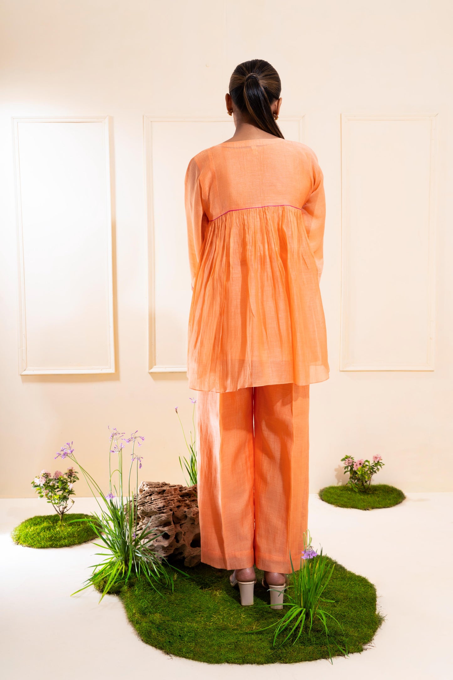 Peach Front Gathers Chanderi Co-ord Set