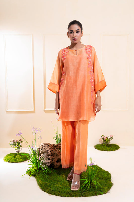 Peach Two Tone Chanderi Co-ord Set