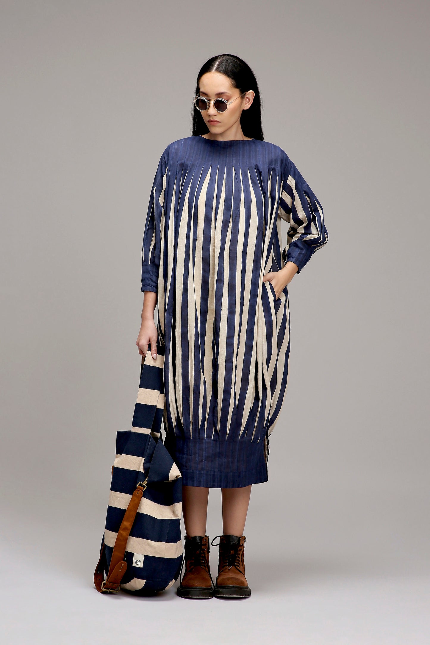 Egg-Shell Blue Striped Balloon Dress
