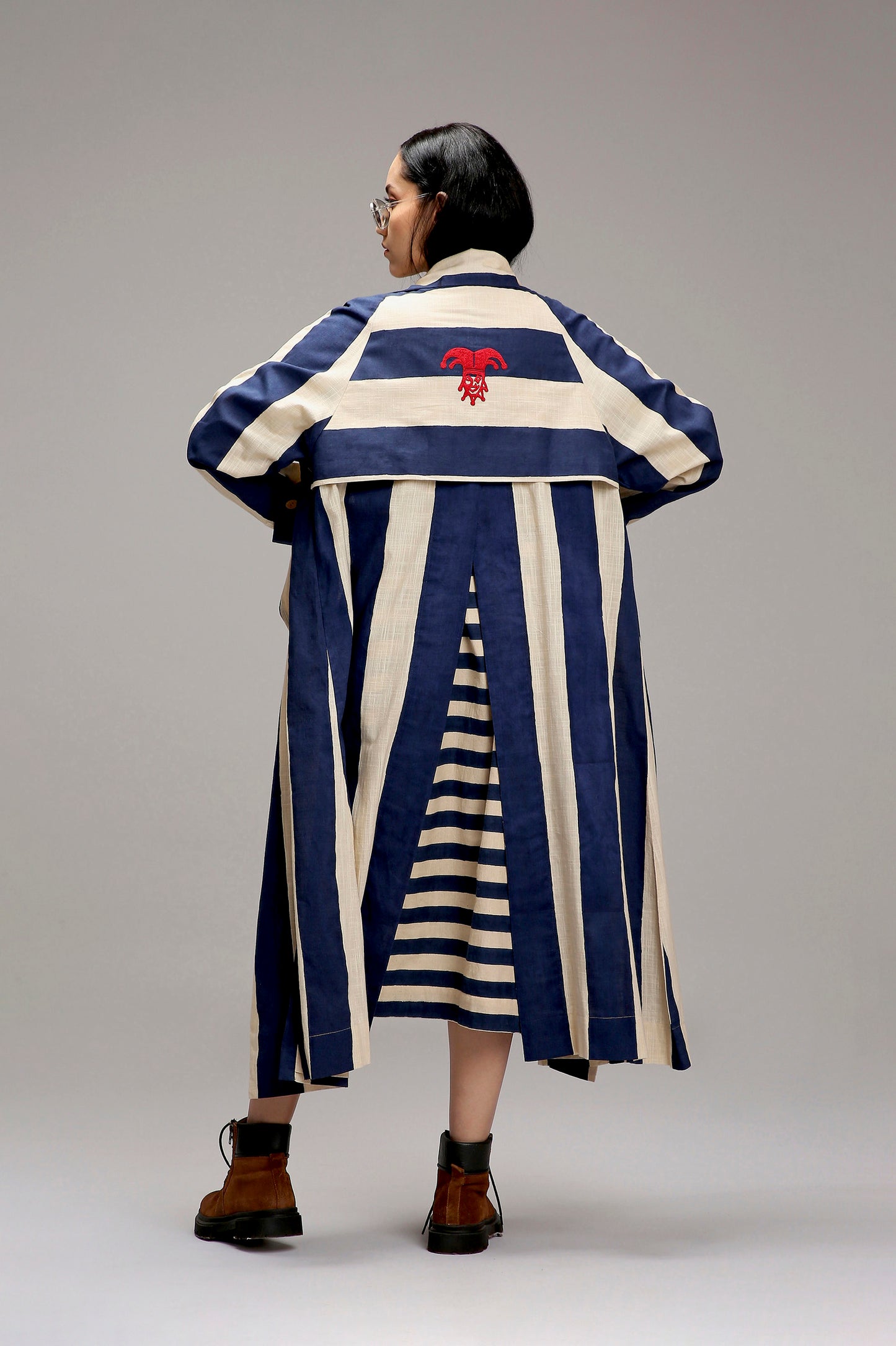 Egg-Shell Blue & Green Dual Stripe Dress Jacket Set (2 PCS)