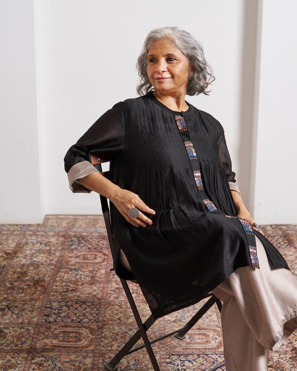 Ink Black Silk Chanderi Top