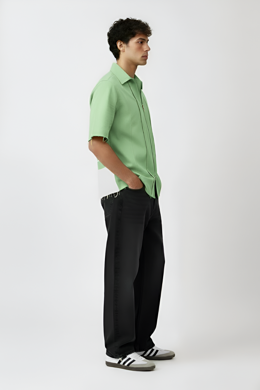 Asparagus Green-Ivory Pintuck Shirt