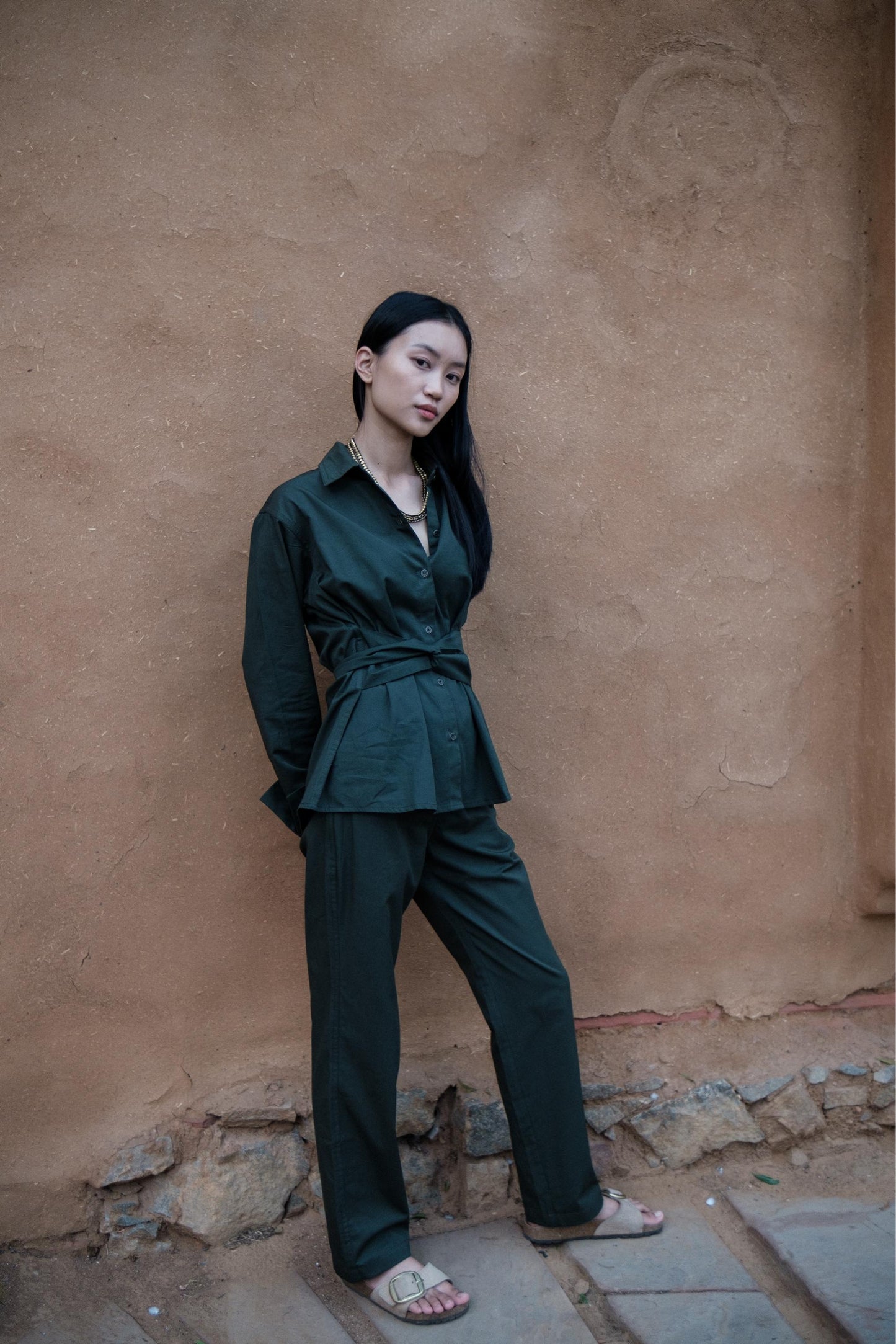 Nara Front knot Shirt Forest Green