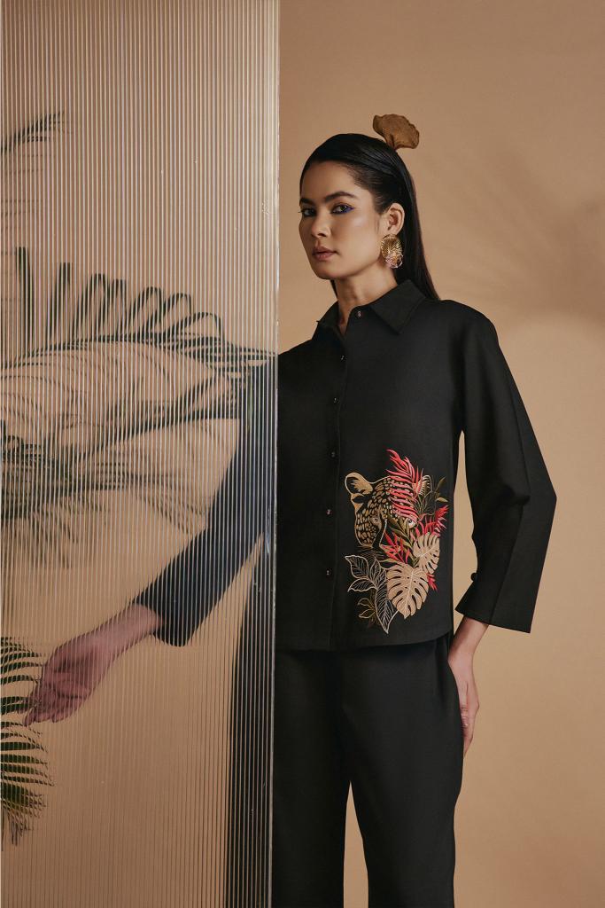 Black Tropical Leopard Pant
