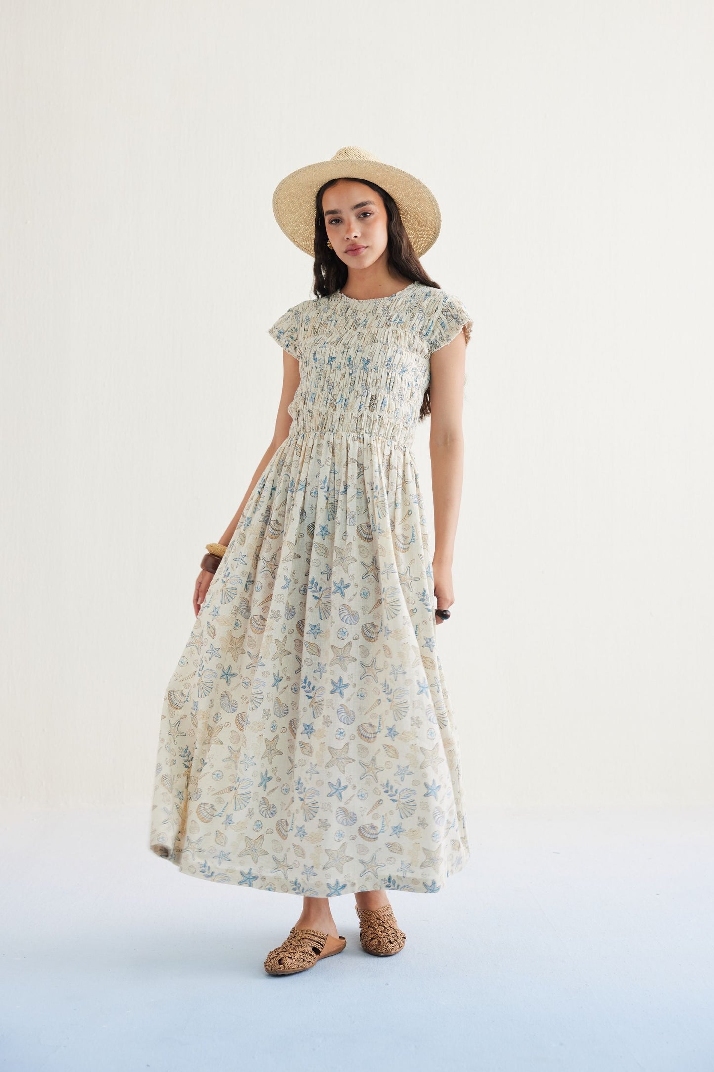 Pearly Ocean Handwoven Kala Cotton Maxi Dress