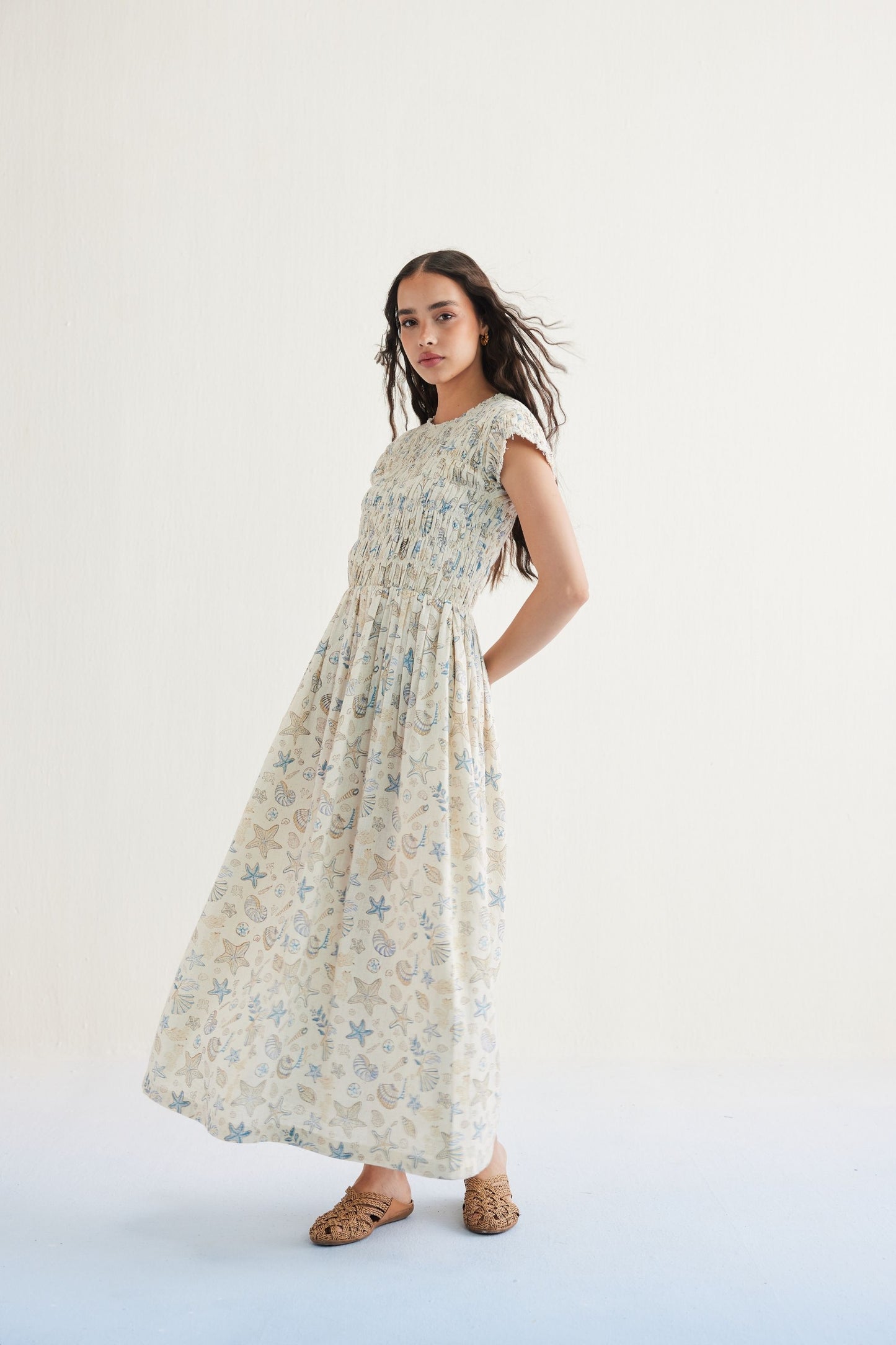 Pearly Ocean Handwoven Kala Cotton Maxi Dress