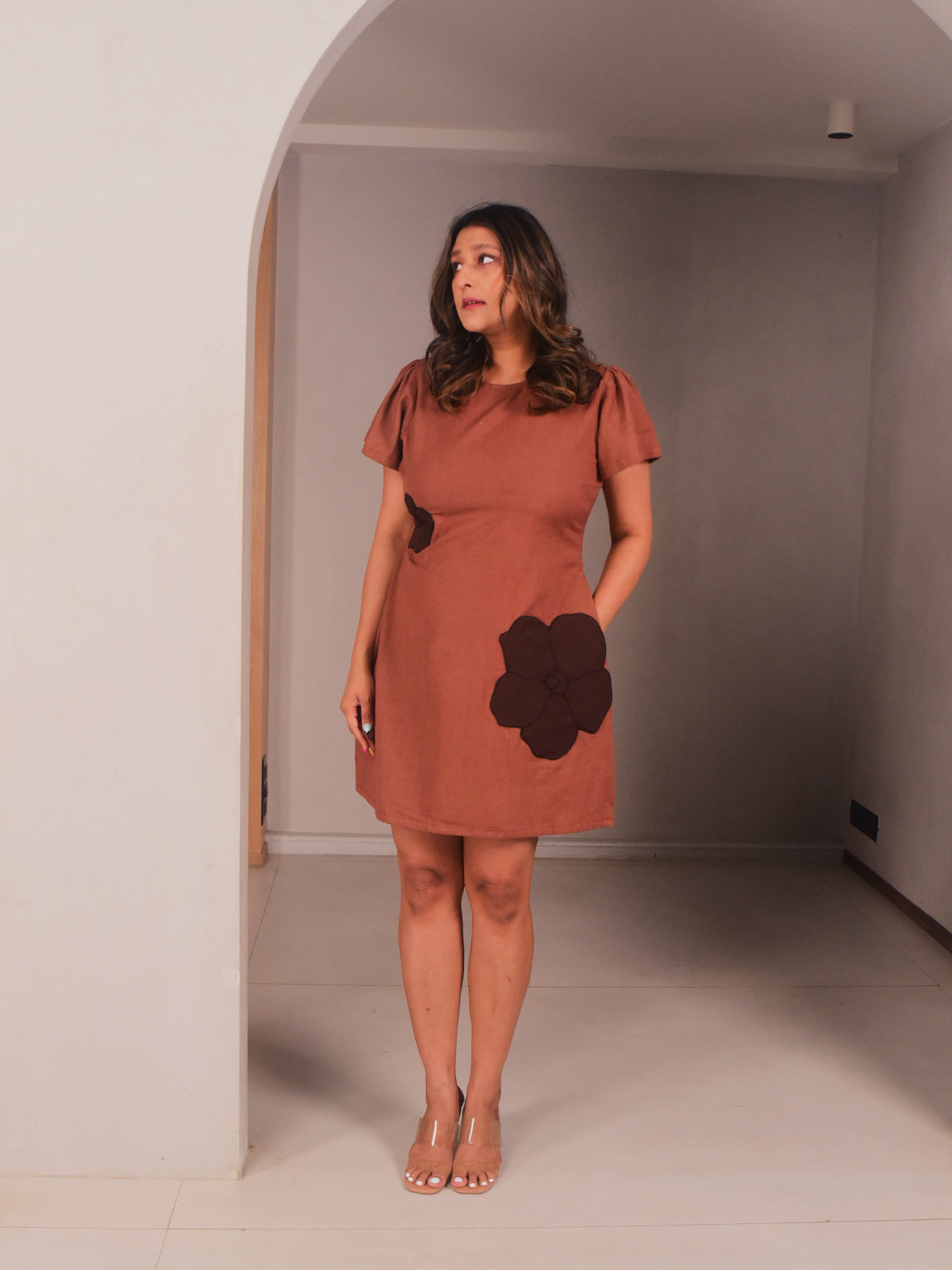 Checkered Brown Cotton Short Dress for Women | Why So Blue XL Checkered Brown Cotton Short Dress for Women | Why So Blue XL