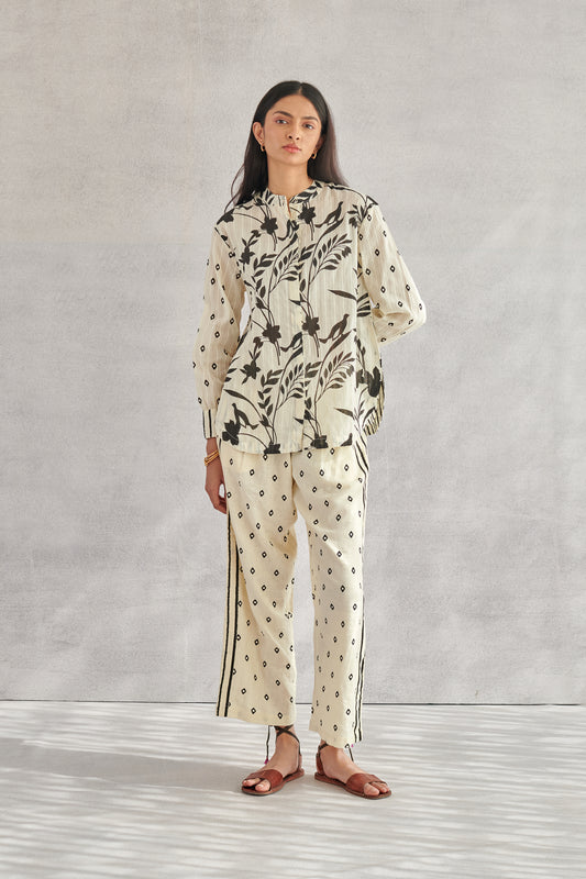 Theo Creme Printed Cotton Shirt