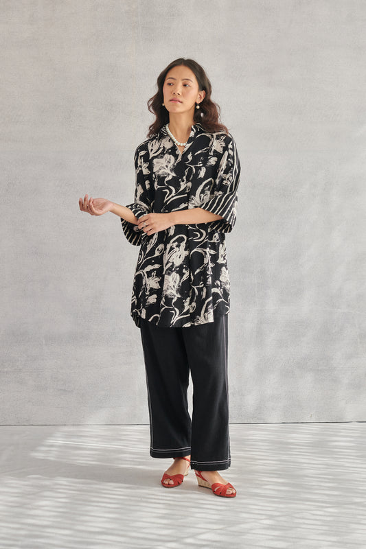 Arlo Black Long Linen Shirt