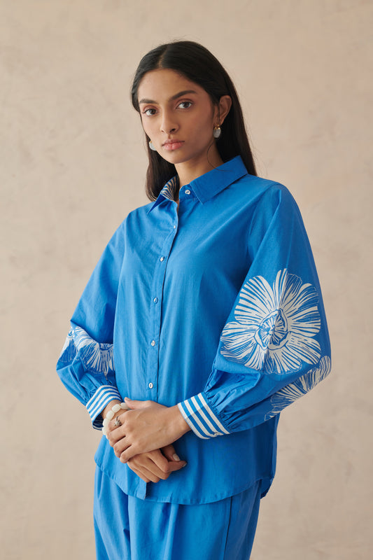 Vivia Blue Placement Floral Shirt