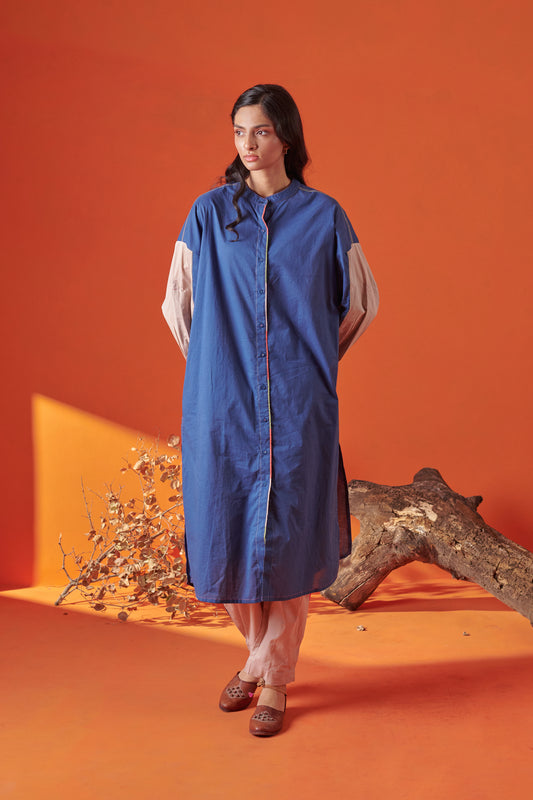 Inara Blue Kurta Style Shirt Dress