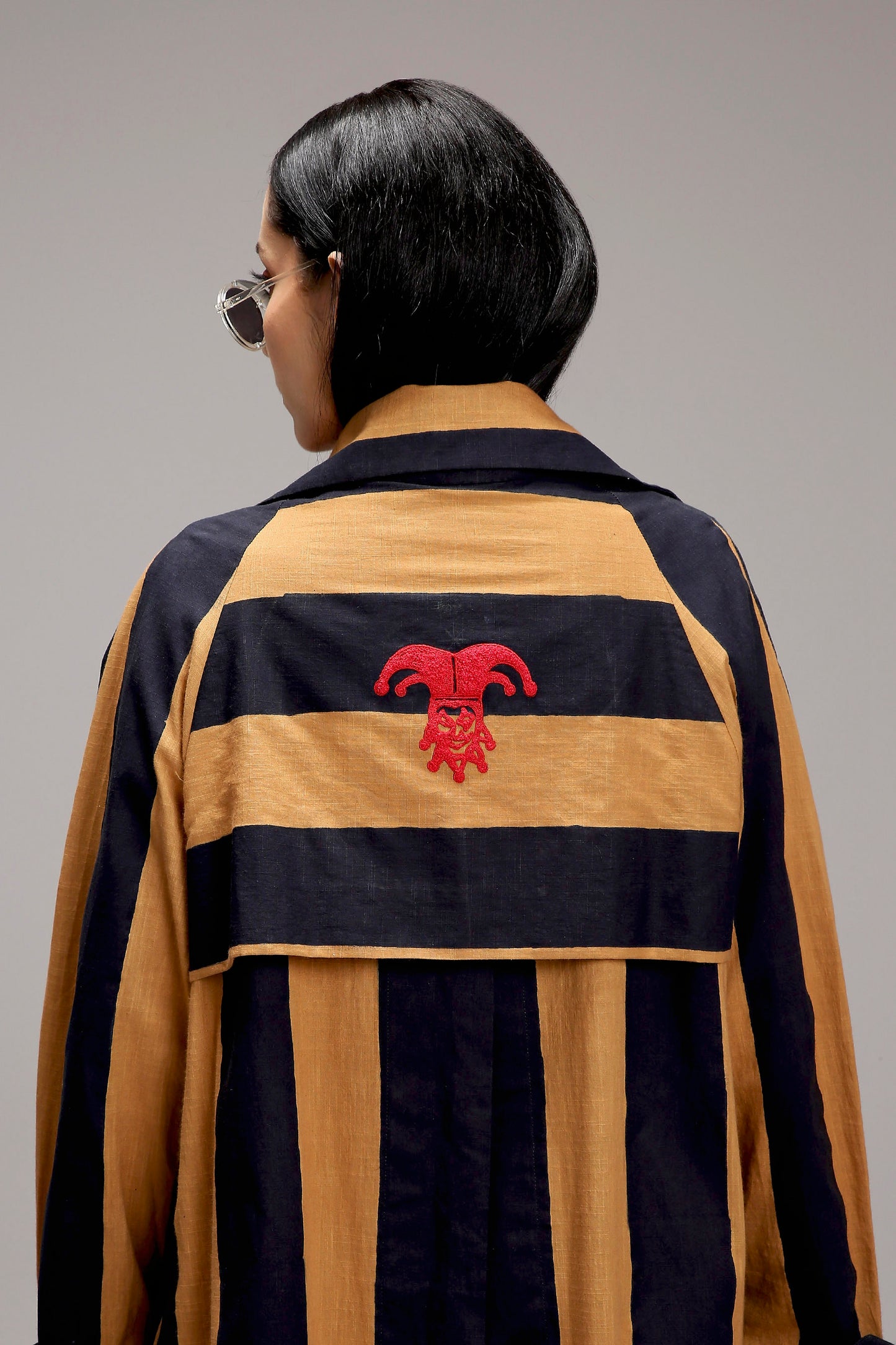 Tan-Brown Big Striped Trench Jacket