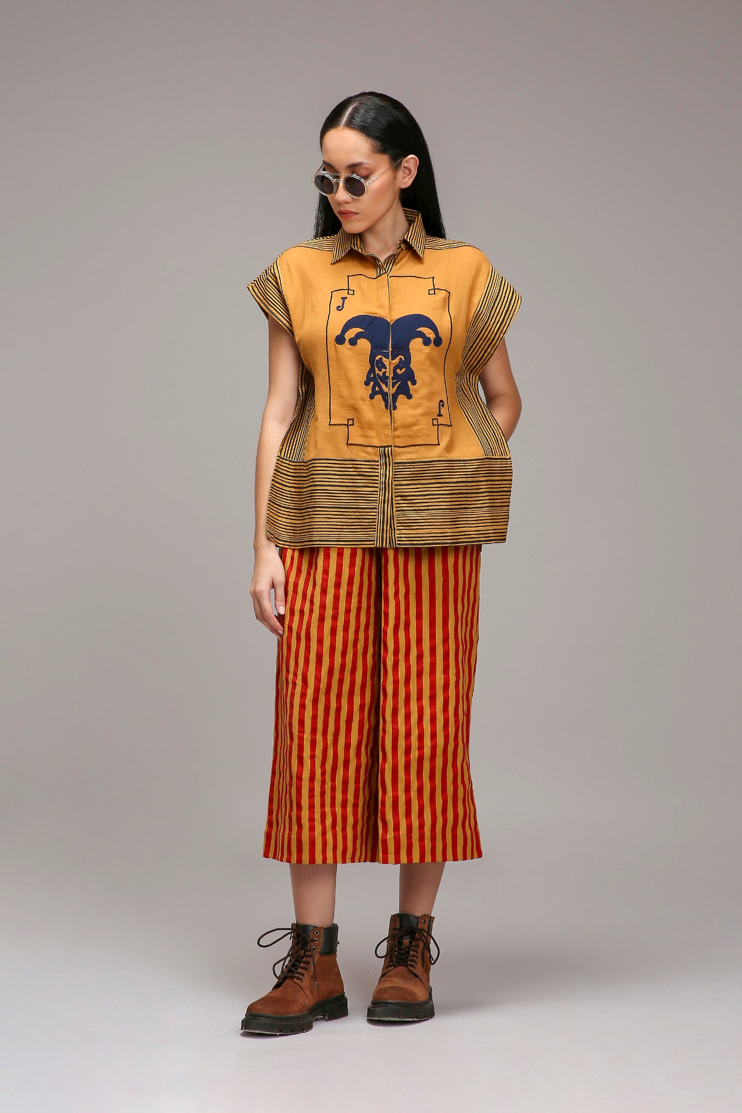 Tan-Brown Joker Shirt Capre Set