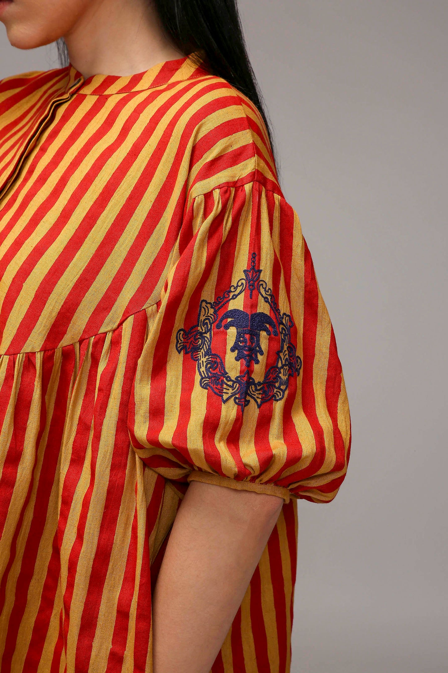 Tan-Brown Red Striped Short Acra Tunic