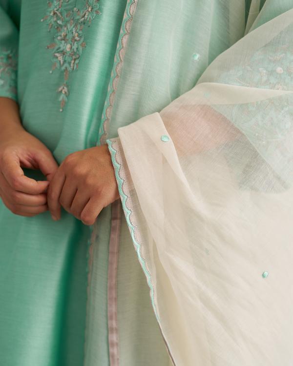 Aqua Blue Silk Chanderi Set with Handwork