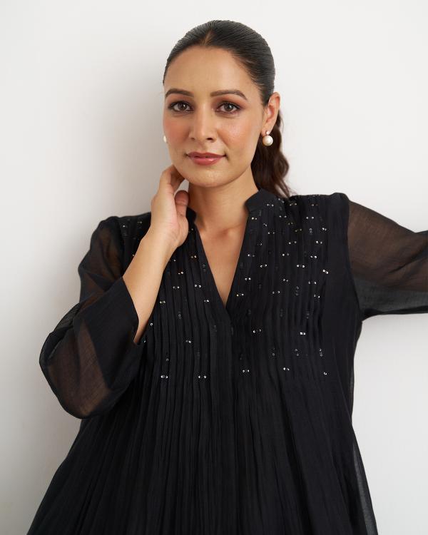 The Twilight Black Mul Chanderi Dress