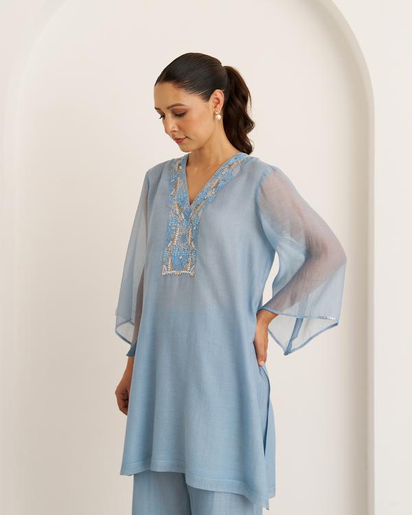 Powder Blue Mul Chanderi Set with Handwork