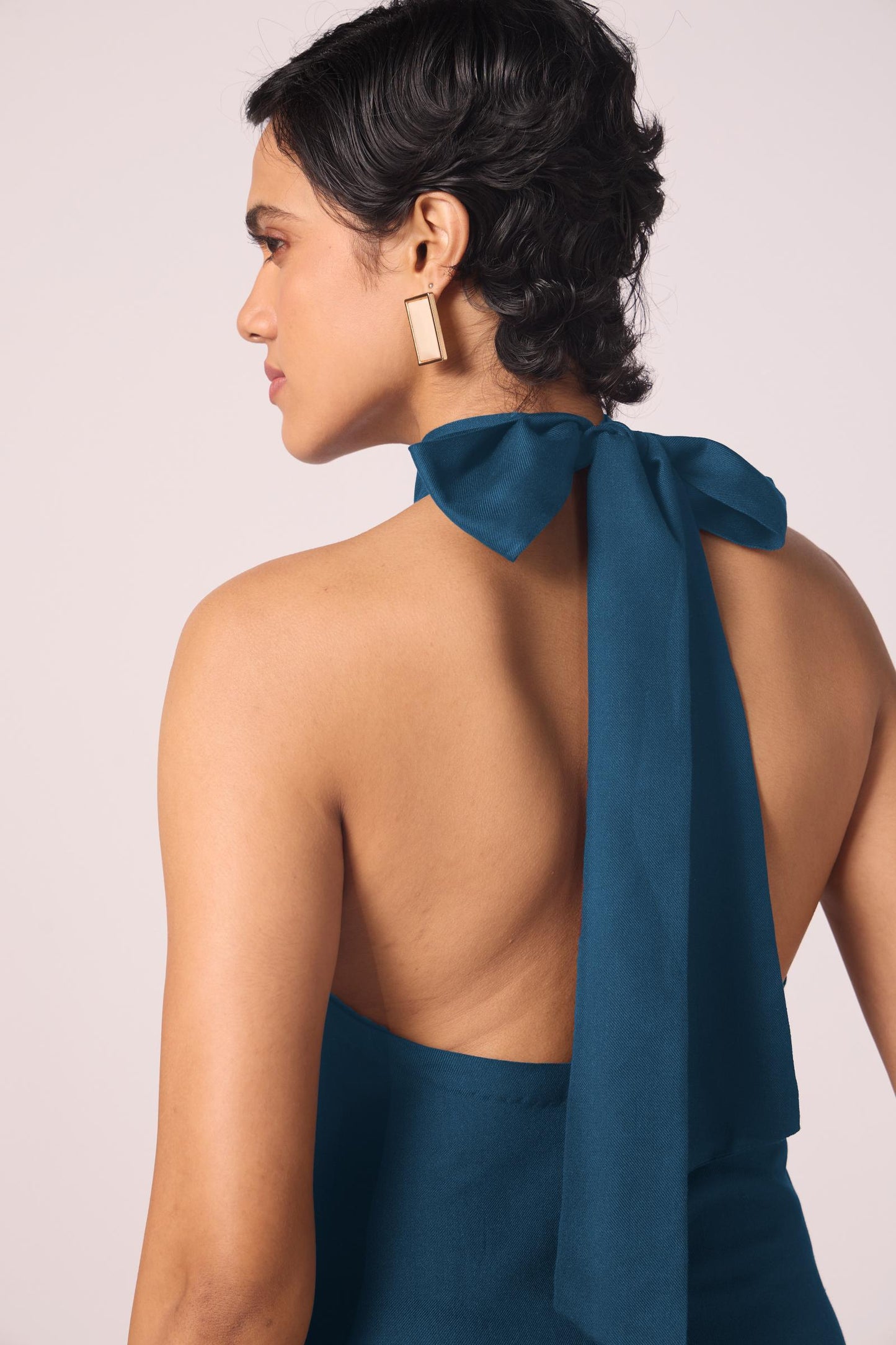 Saros Blue Silk Halter Dress