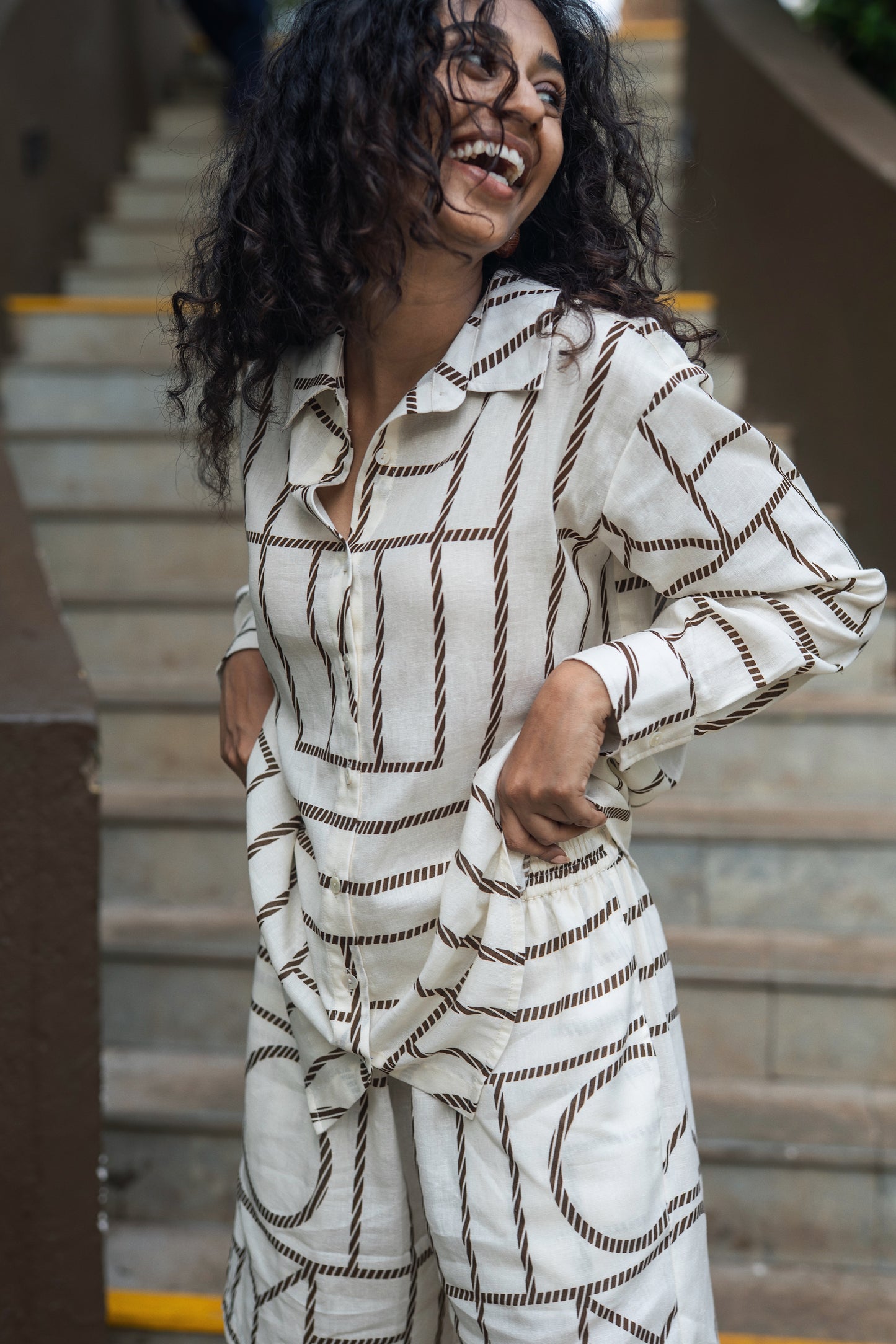 Diana Shirt (Cream & Brown)