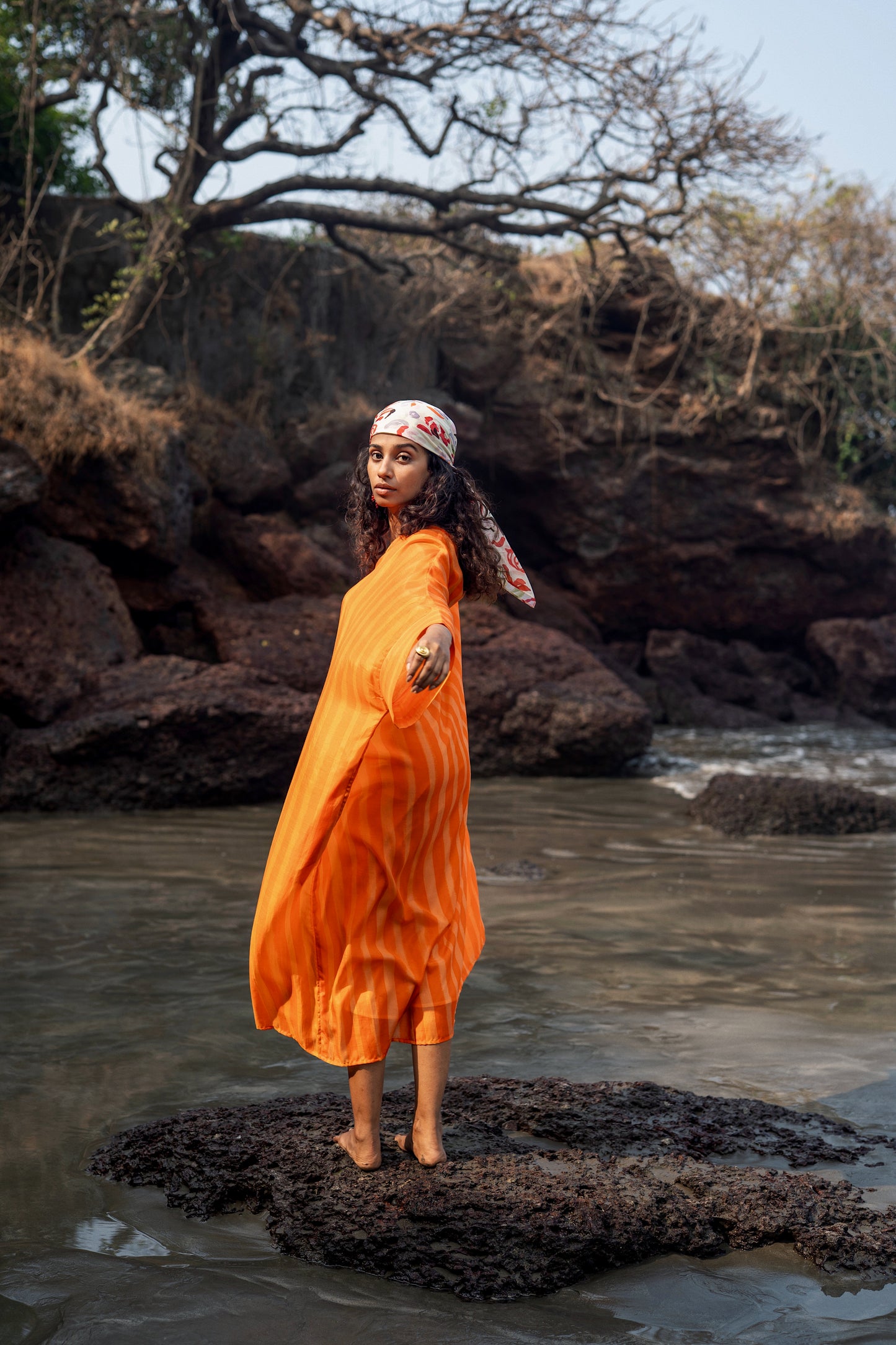 Angela Stripe Kaftan (Orange Stripes)