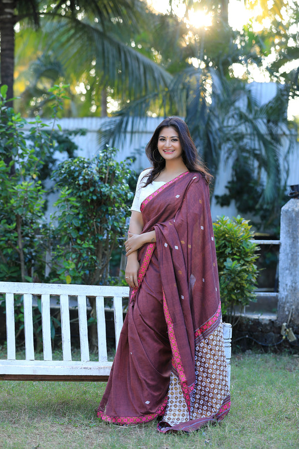Cotton Brown Royal Touch Saree