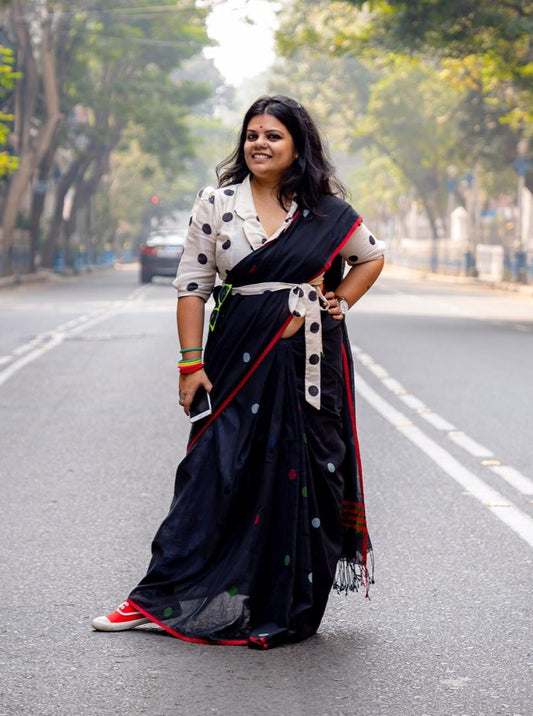 Black Multi Polka Jamdani Saree