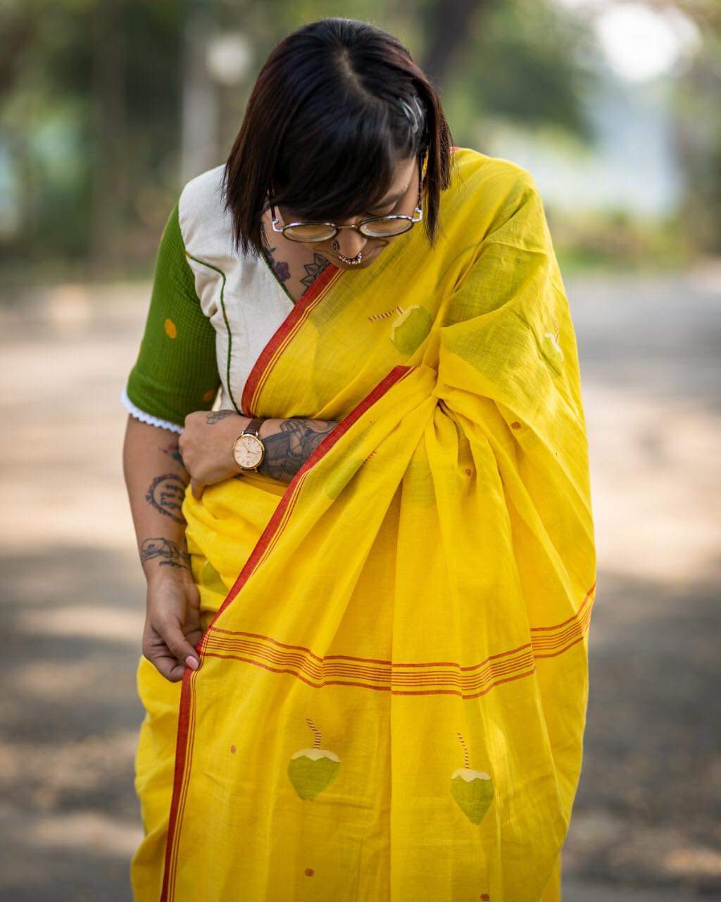 Yellow Jamdani Coconut Saree