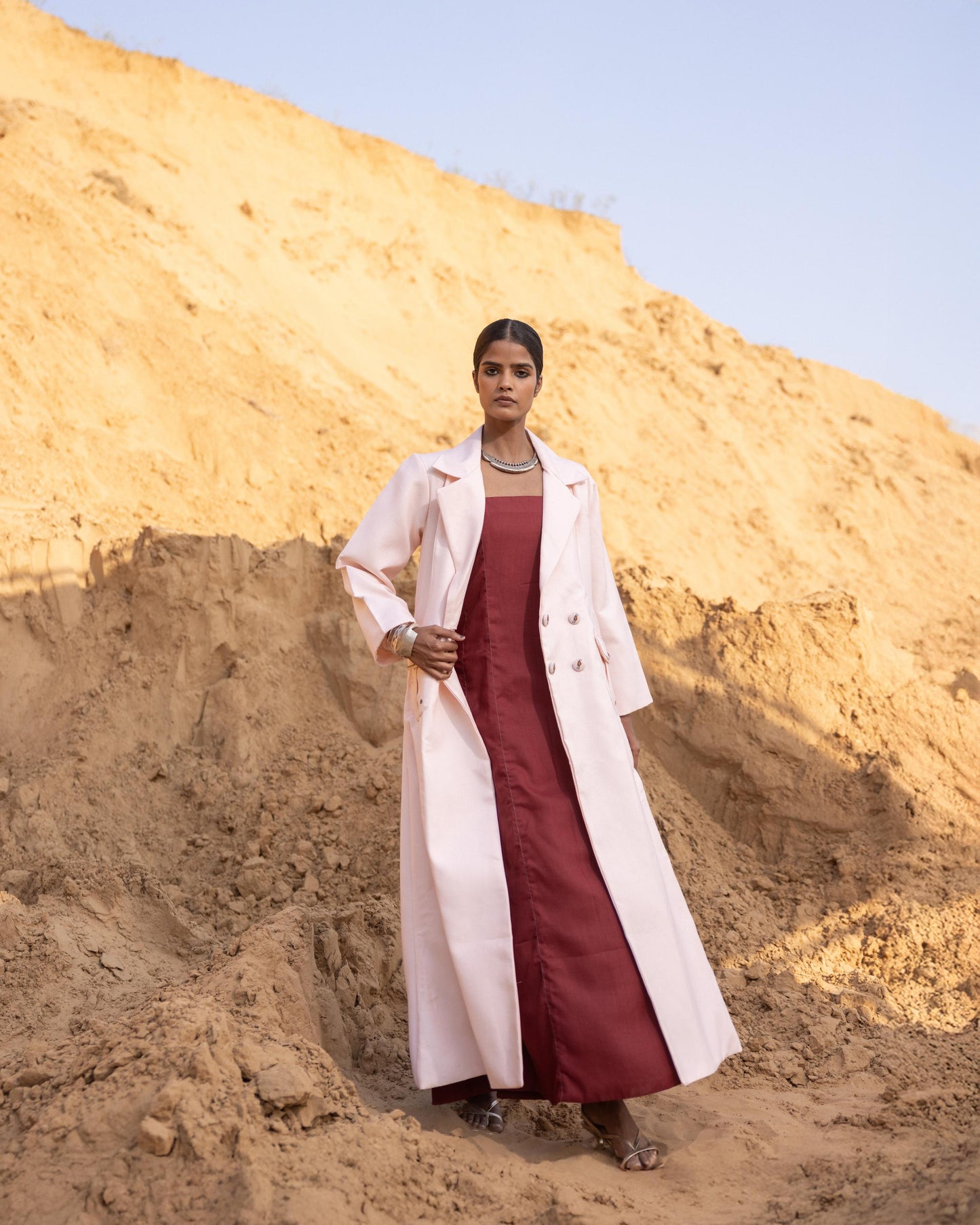 RHYSA DRESS & JACKET SET - Desert sand & MAROON