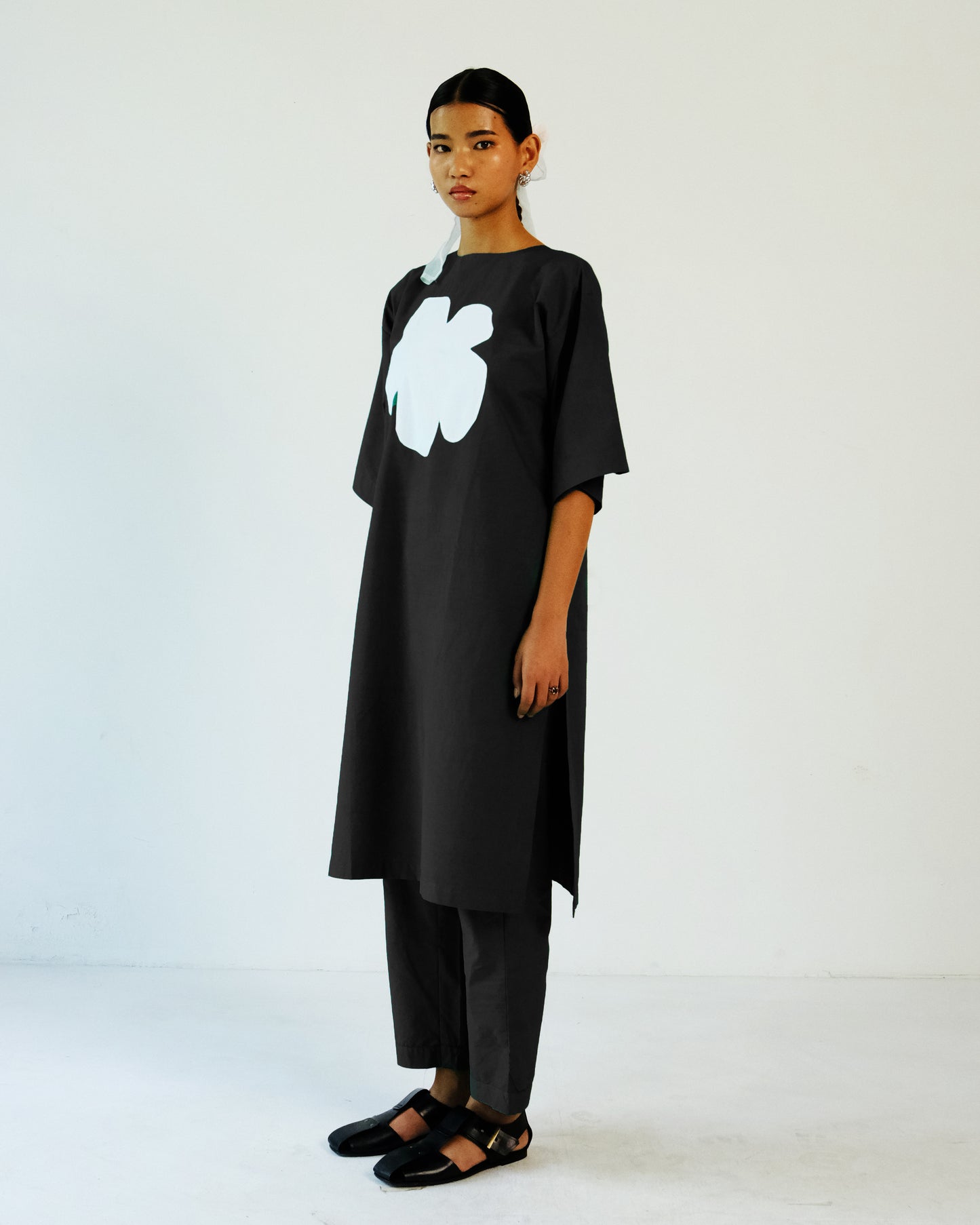 Black Applique Cotton Tunic Pant Set of 2