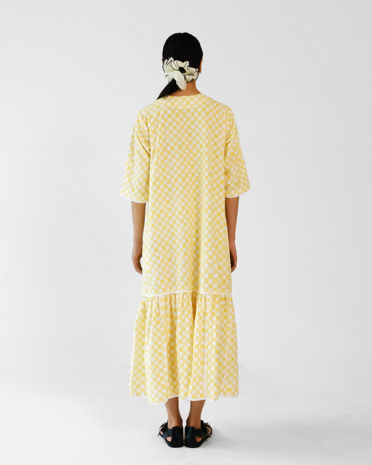 Yellow Checks Applique Cotton Dress