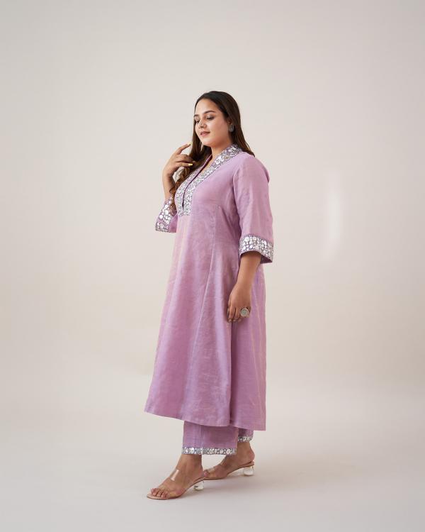 The Lavender Silk Tissue Chanderi Set with Handwork