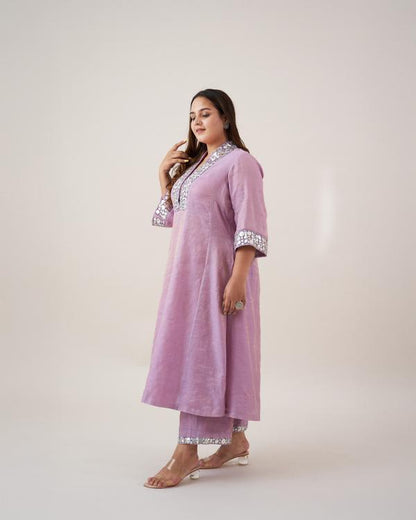 The Lavender Silk Tissue Chanderi Set with Handwork
